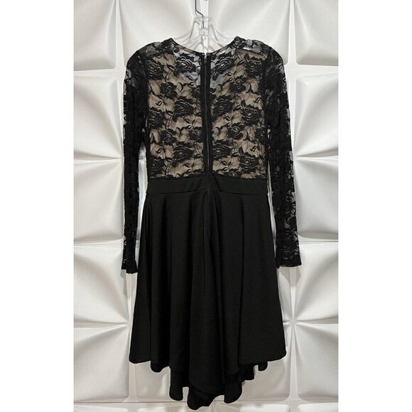 Venus Sz M Black Lace Long Sleeved Handkerchief Asymmetrical Hem Formal Dress - Picture 9 of 12